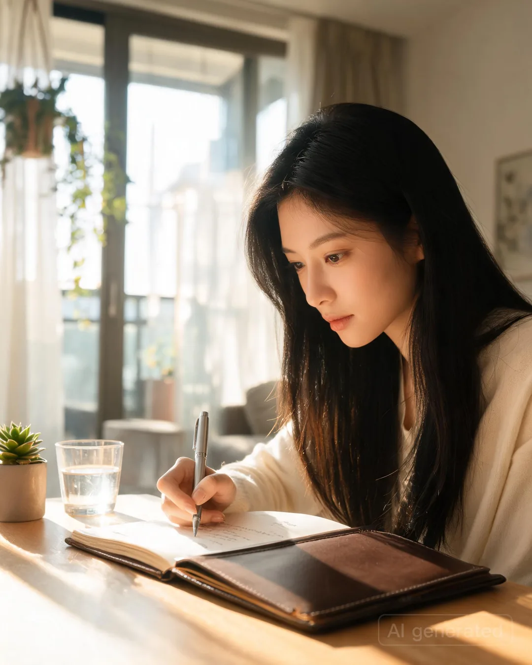 Eun Park at the desk in the leather jacket