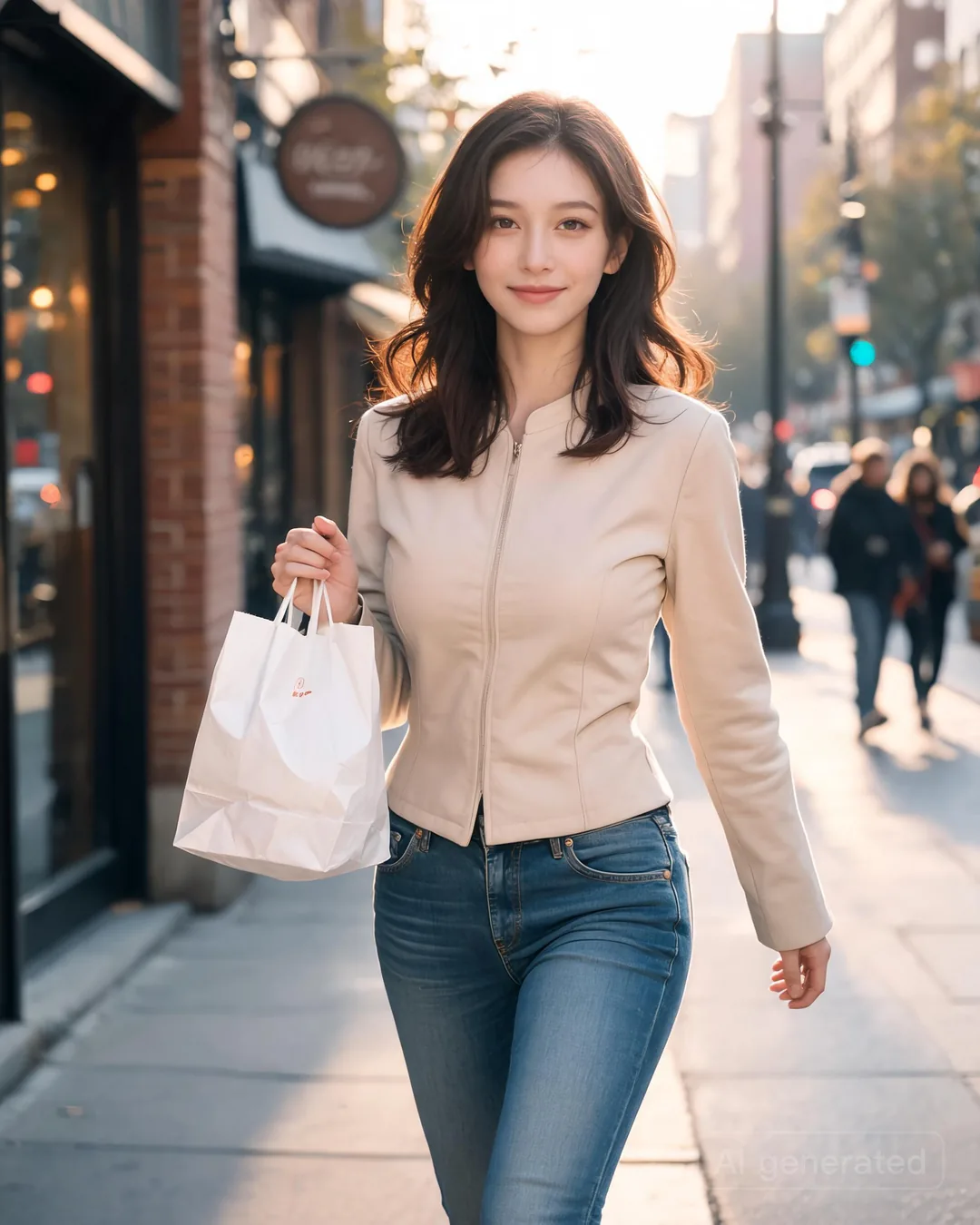 Paige Wilde walking the street in the fitted jacket