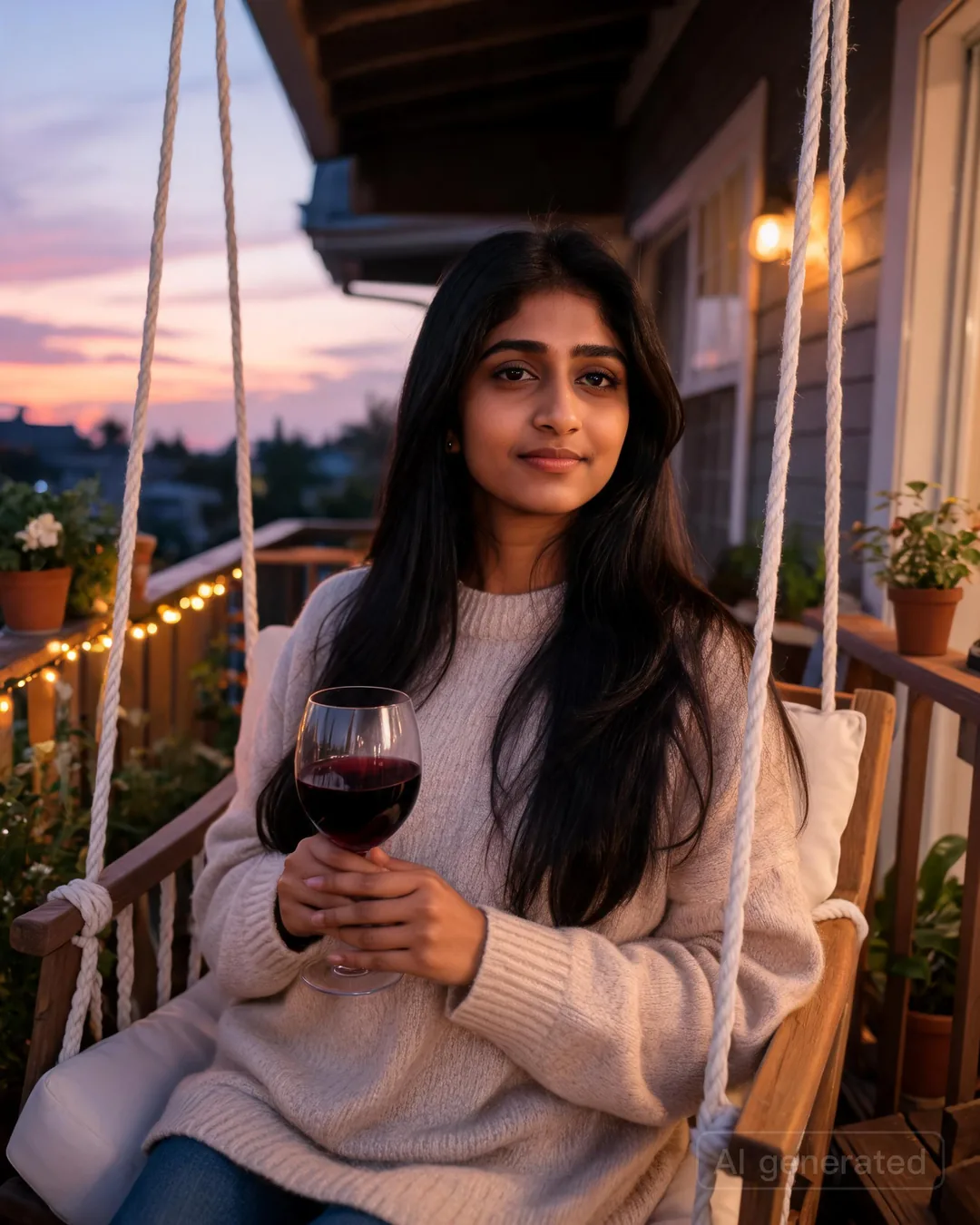 Zara Kapoor at the wine bar in the warm low light