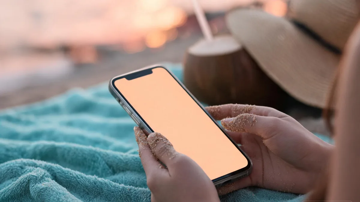 Beach episode AI girlfriend companion experienced through a chat app, ready for a sunny summer roleplay any time you want