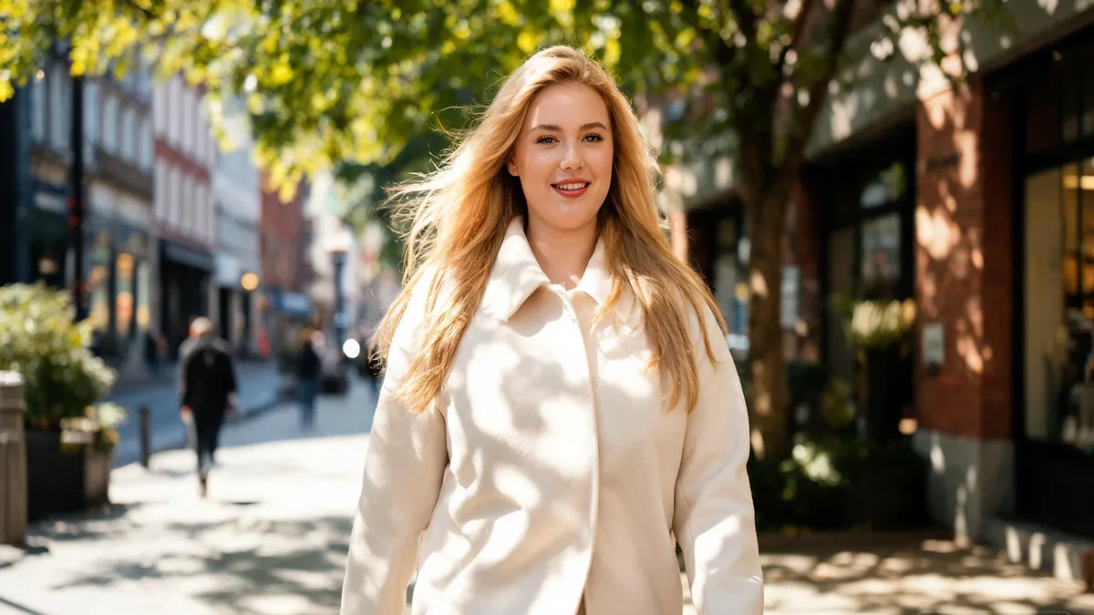 The defining traits of a curvy figure, a defined waist with fuller bust and hips in a flattering everyday look