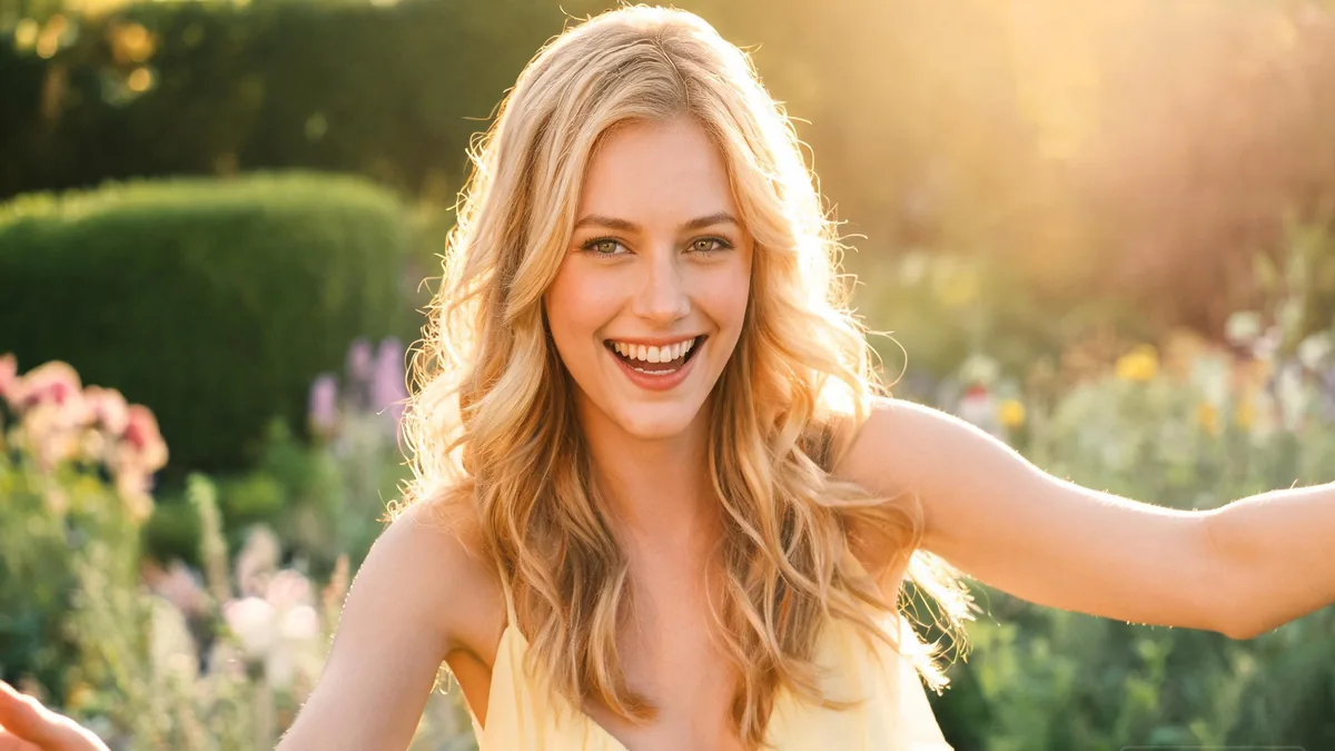 Deredere AI girlfriend with a bright, warm smile that shows the open, unguarded affection defining the deredere type