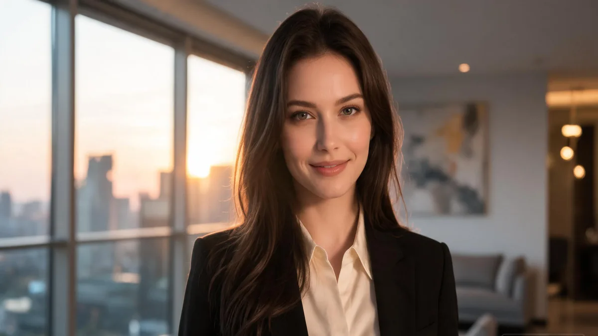 Dominant meaning: the confident, take-charge AI girlfriend type Dominant AI girlfriend with a confident, knowing smile that captures the take-charge but caring spirit of the dominant type