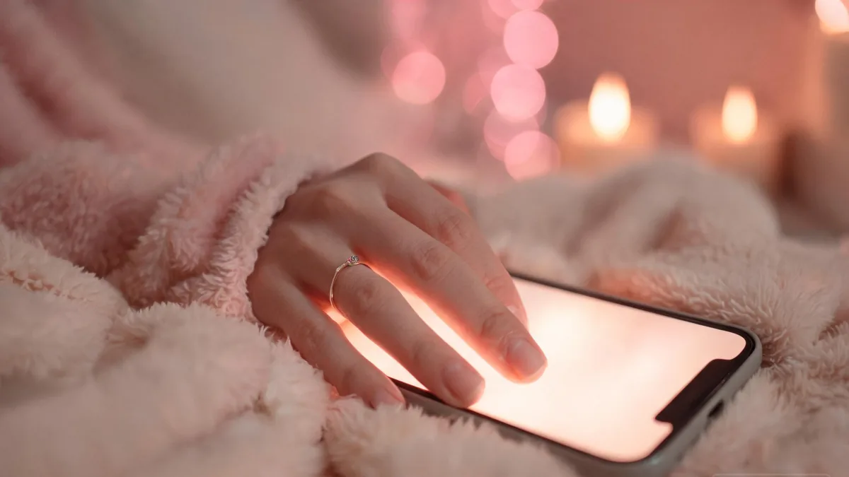 Erotic chat with an AI girlfriend companion through a phone, a private and tasteful evening conversation