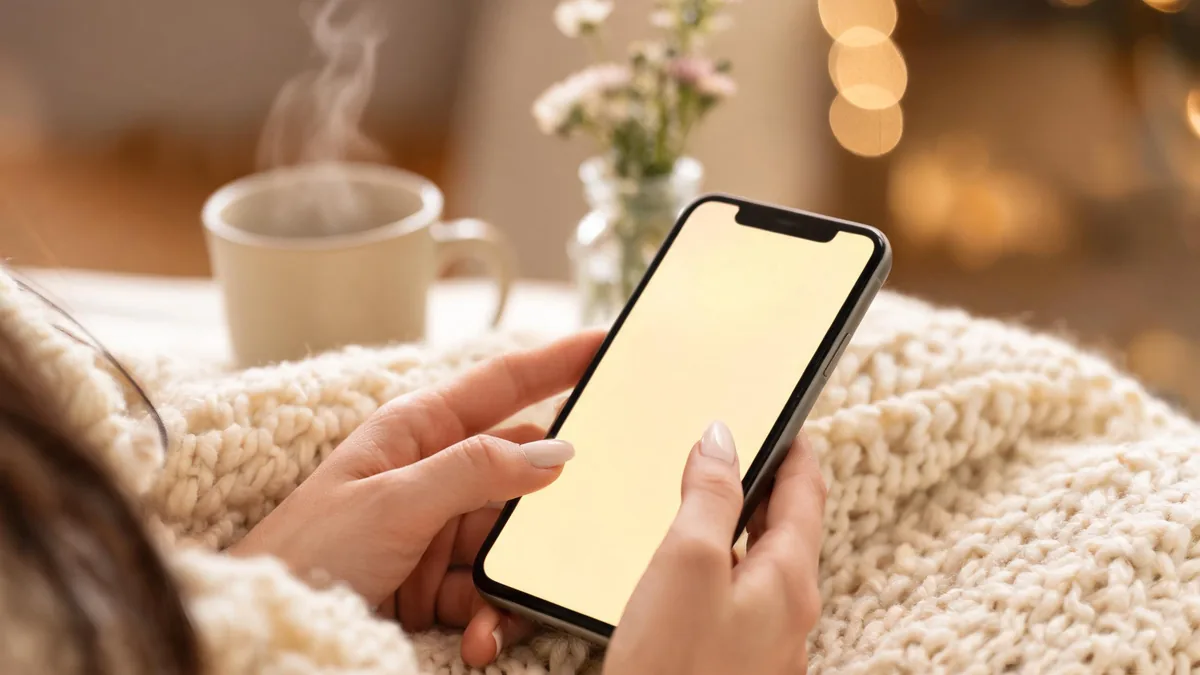 Iyashikei AI girlfriend companion experienced through a chat app, a calm, kind presence any time you open your phone