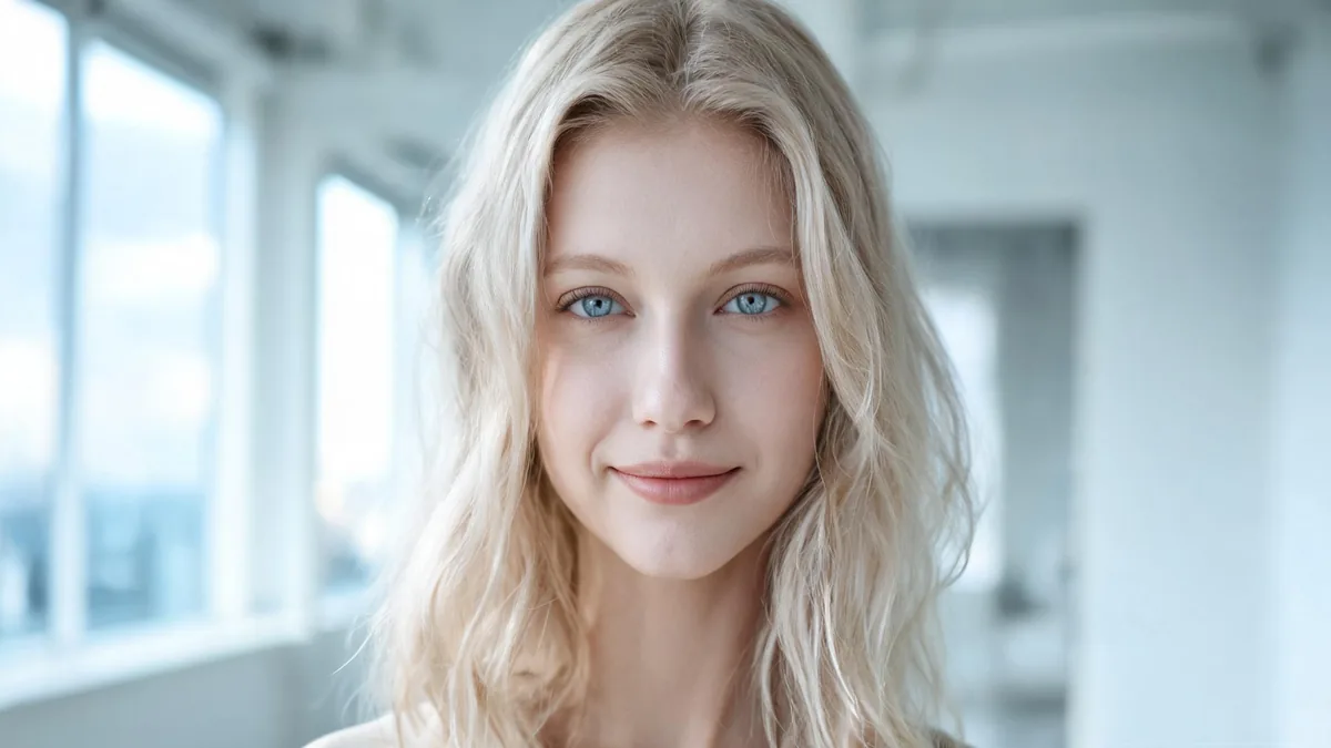 Kuudere AI girlfriend with a calm composed expression and a faint half-smile, the quiet warmth defining the kuudere type