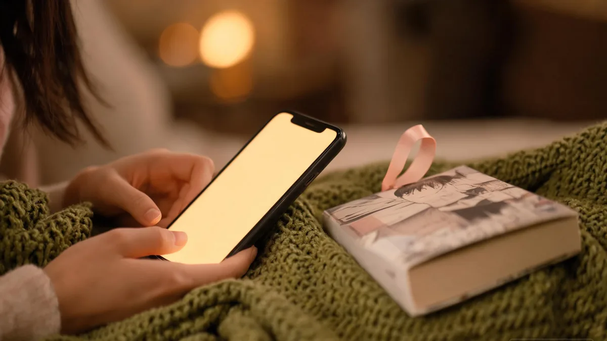 Manga and AI girlfriend companion experience, the same warm chapter-by-chapter feeling delivered through a chat app on a quiet evening
