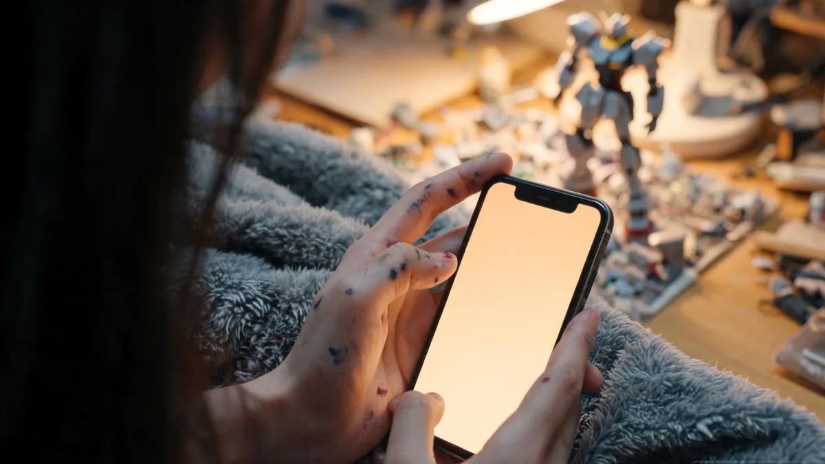 A mecha-loving AI girlfriend companion experienced through a chat app, ready to talk Gundam, Evangelion, and model kits any time you open your phone