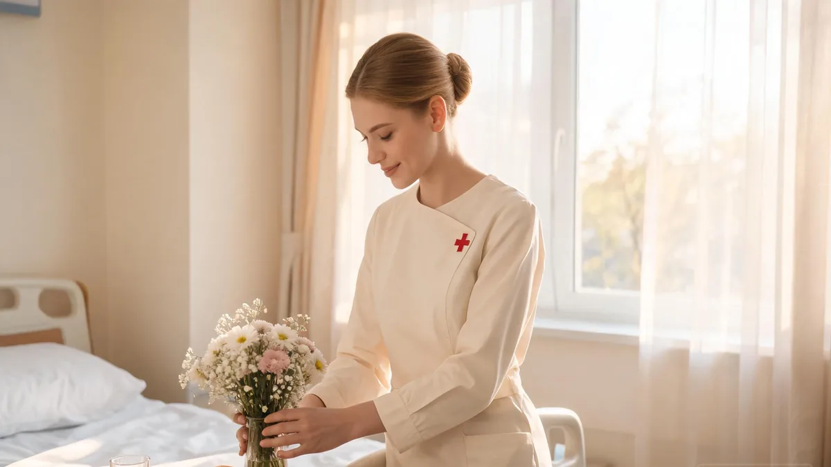 The defining nurse character personality traits, warm and caring with a calm bedside presence, the steady companion who looks after you