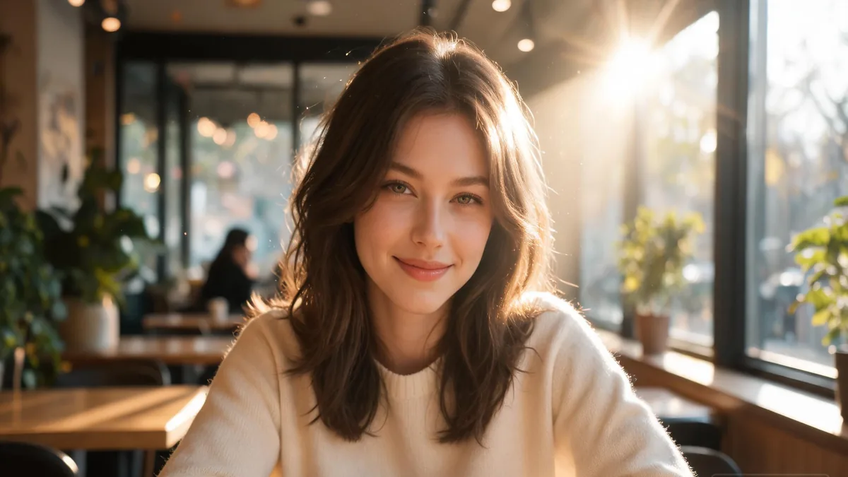 Realistic meaning: the photorealistic AI girlfriend style Realistic AI girlfriend with a warm gentle smile, photorealistic skin and soft natural light, the lifelike look that defines the realistic style
