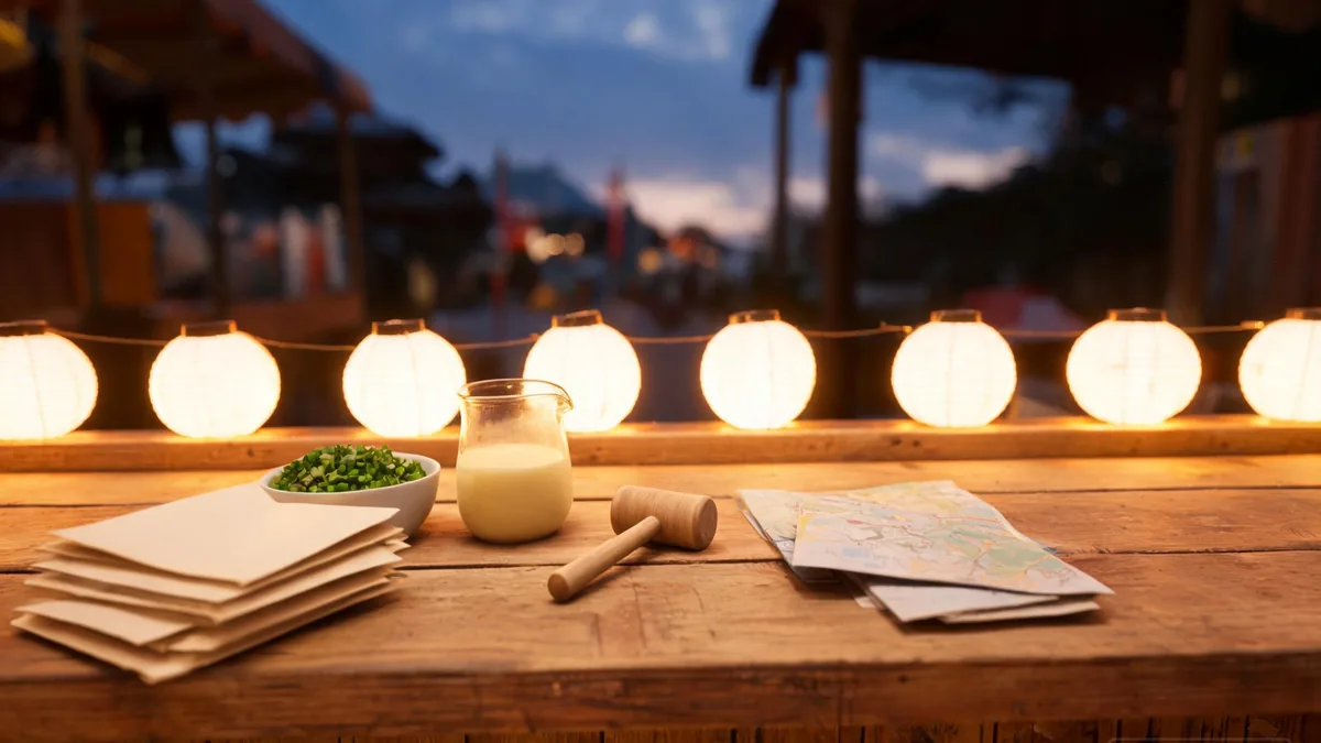 The origin of the school festival, a long-running Japanese school tradition with paper lanterns, festival masks, and food stalls