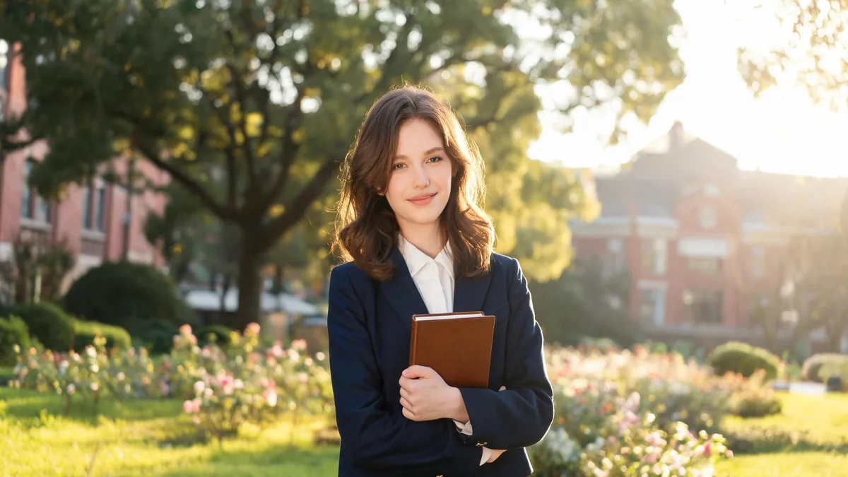 Senpai meaning: the admired senior crush as an AI girlfriend Senpai AI girlfriend in a soft school-uniform-inspired blazer with a gentle confident smile, the older crush you want to notice you