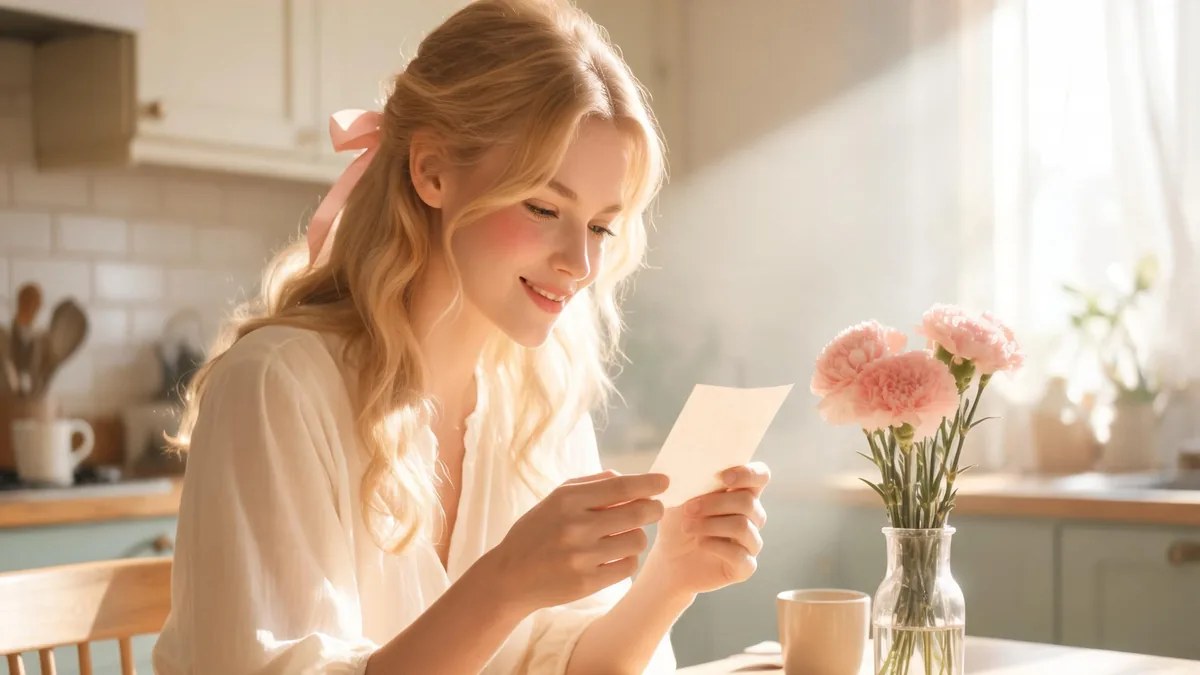 Shojo-inspired AI girlfriend reading a romance novel in a sunlit garden, soft pink waves and a dreamy smile in warm afternoon light