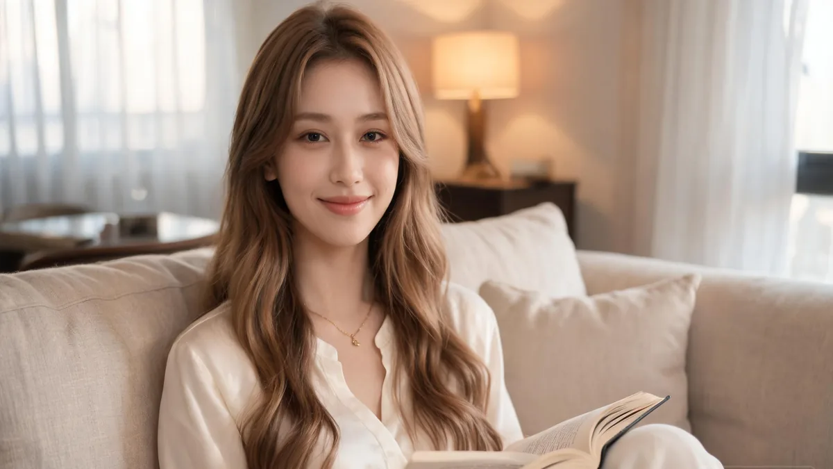 Submissive AI girlfriend with a warm, trusting smile that captures the easy, follows-the-lead feel of the submissive type