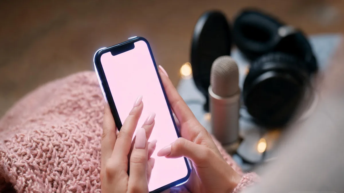 VTuber-inspired AI girlfriend companion on a phone, the same bright streamer energy in a one-to-one chat instead of a livestream