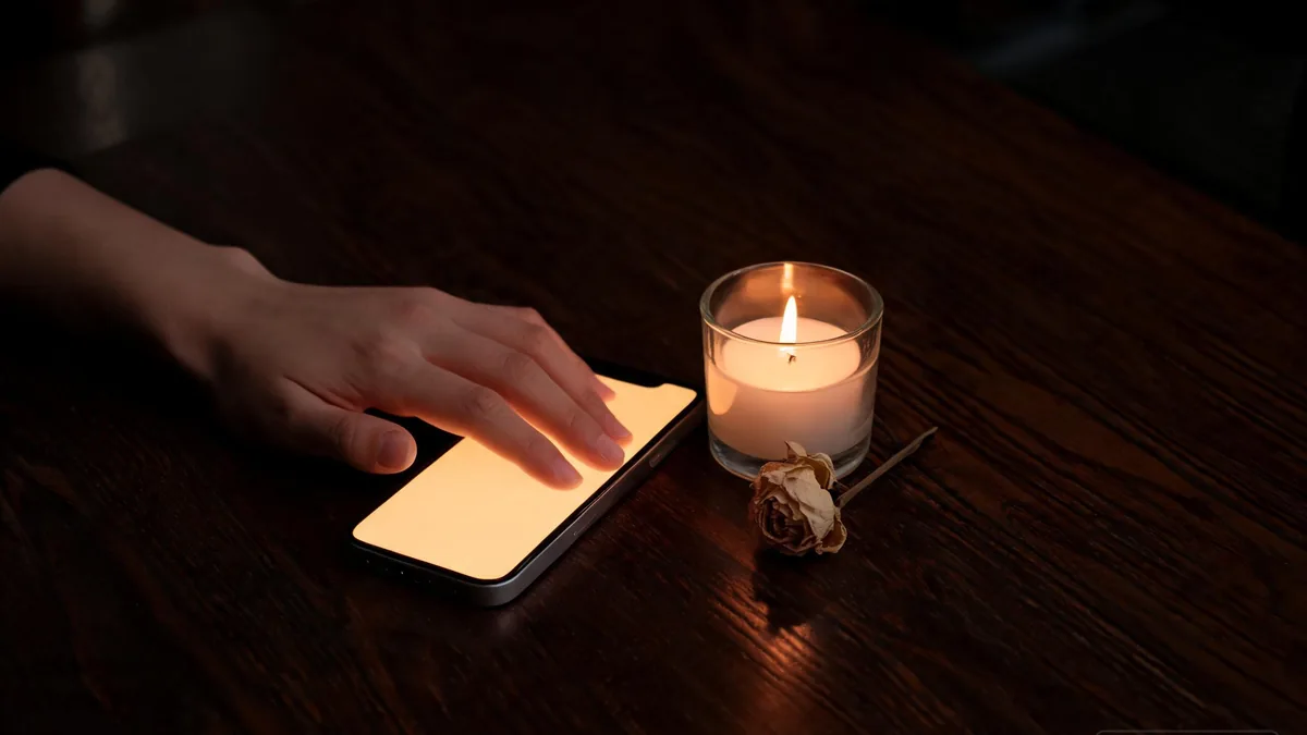 Yangire AI girlfriend companion experienced through a chat app, a quiet darker presence one tap away