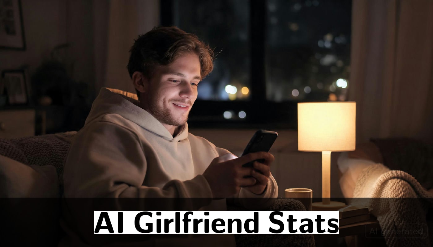Man relaxing in apartment in the evening, engaging with AI companion app on smartphone