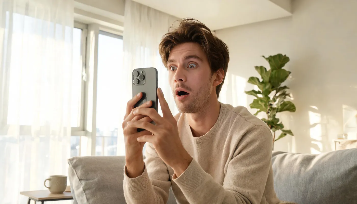 Why the future of AI girlfriends matters, man looking at his phone with wonder and anticipation