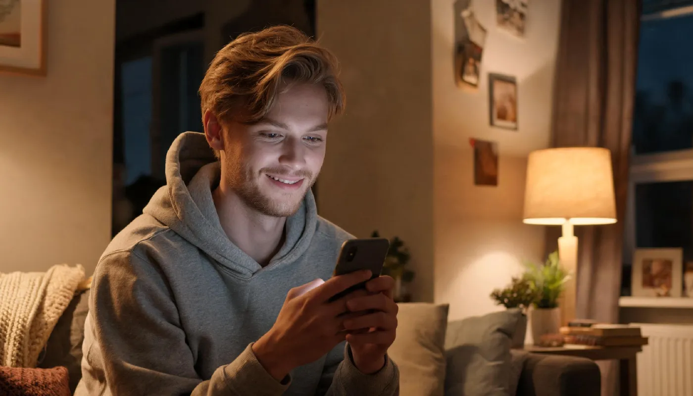 How realistic AI girlfriends feel in practice, man deeply engaged in meaningful AI conversation