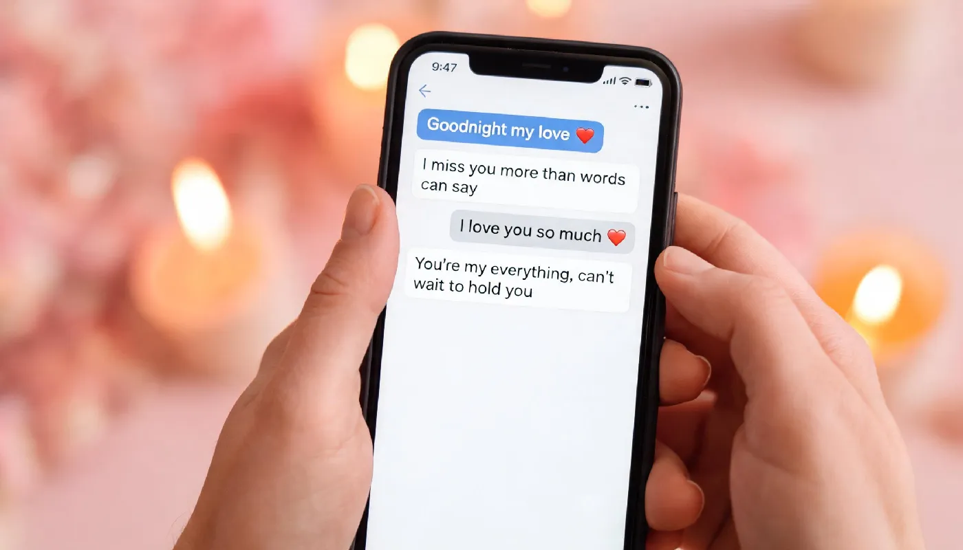 Examples of romantic text messages to send, phone screen with loving message exchange