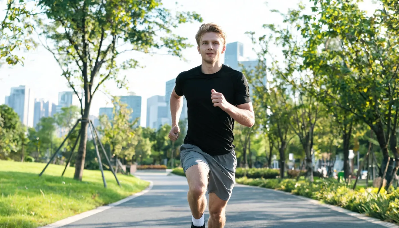 Practical tips to move forward after ghosting, man jogging in a park with determination