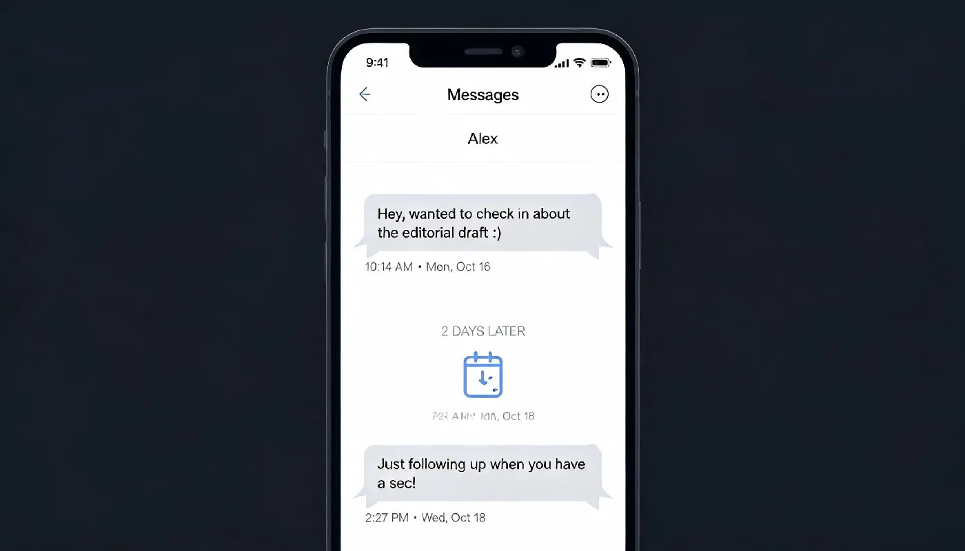 When to text again, conversation with a time gap showing the right moment to send a follow-up message