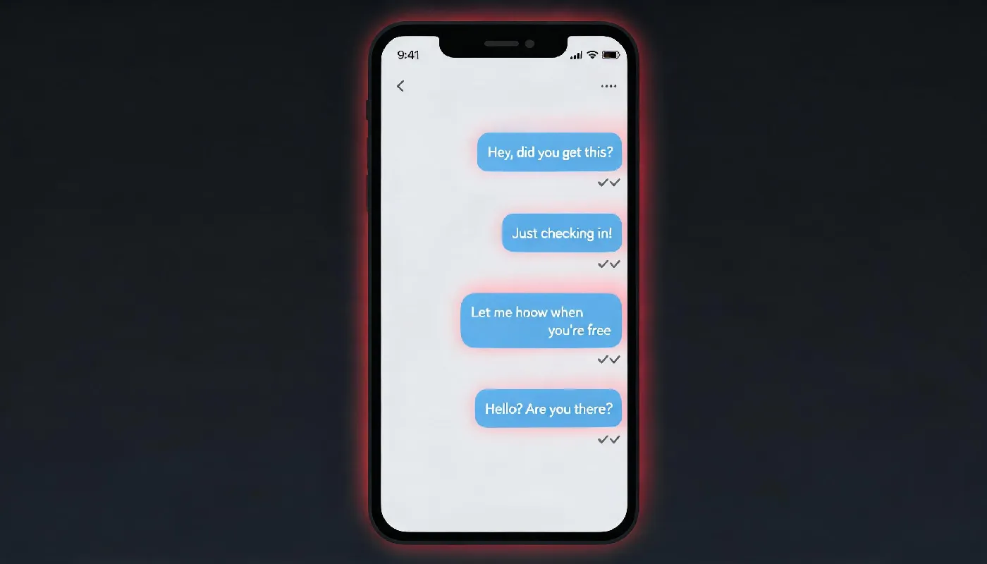 Common texting mistakes, multiple unanswered messages showing the mistake of over-texting