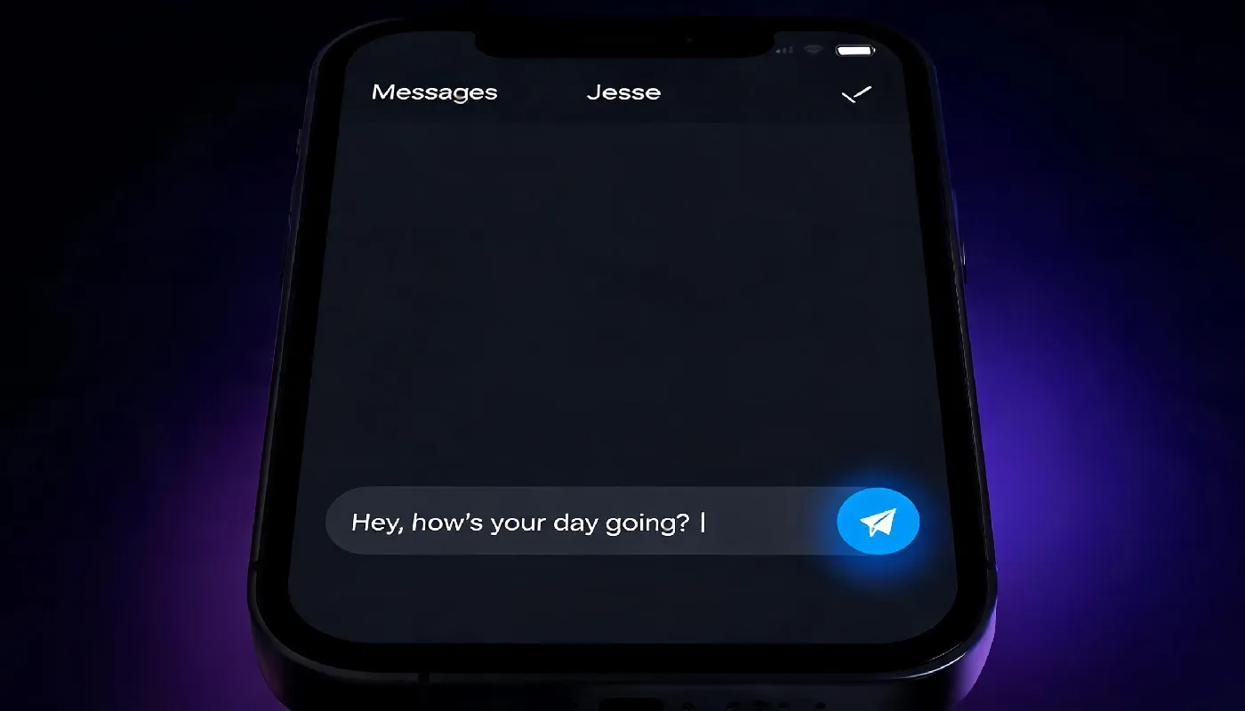 Why texting first matters, smartphone screen showing a first message ready to send