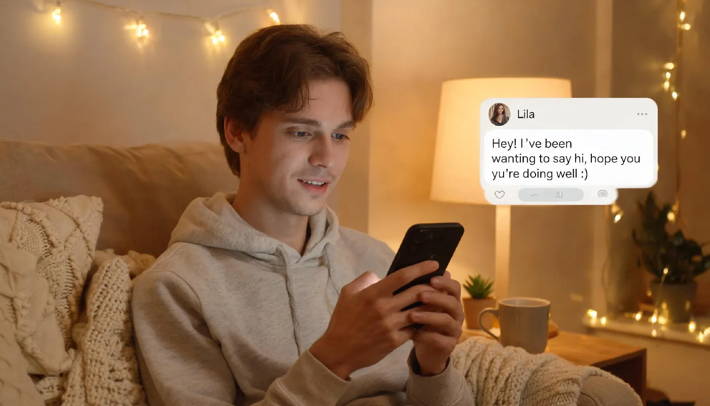 What to say in your first text to her, man typing a hopeful first message